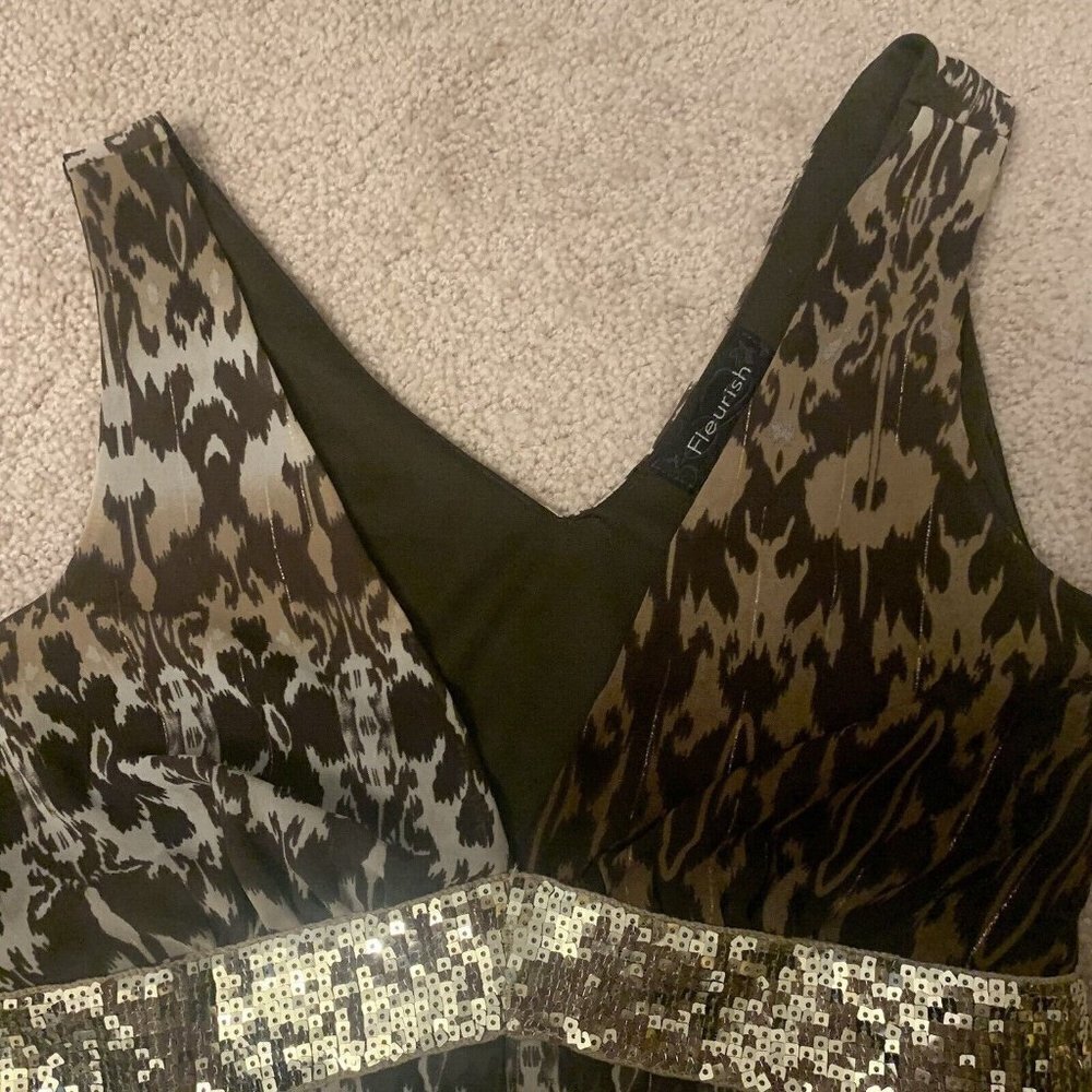 FLEURISH. Size XS. Metallic Animal Print Sheer Embellished Top w/ Tie. B43